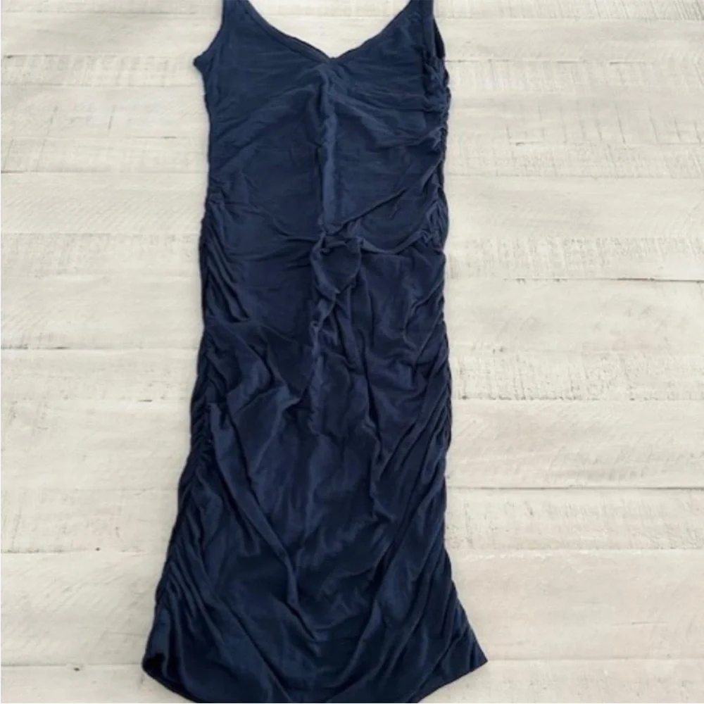 Velvet Blue Ruched Dress - Picture 2 of 5